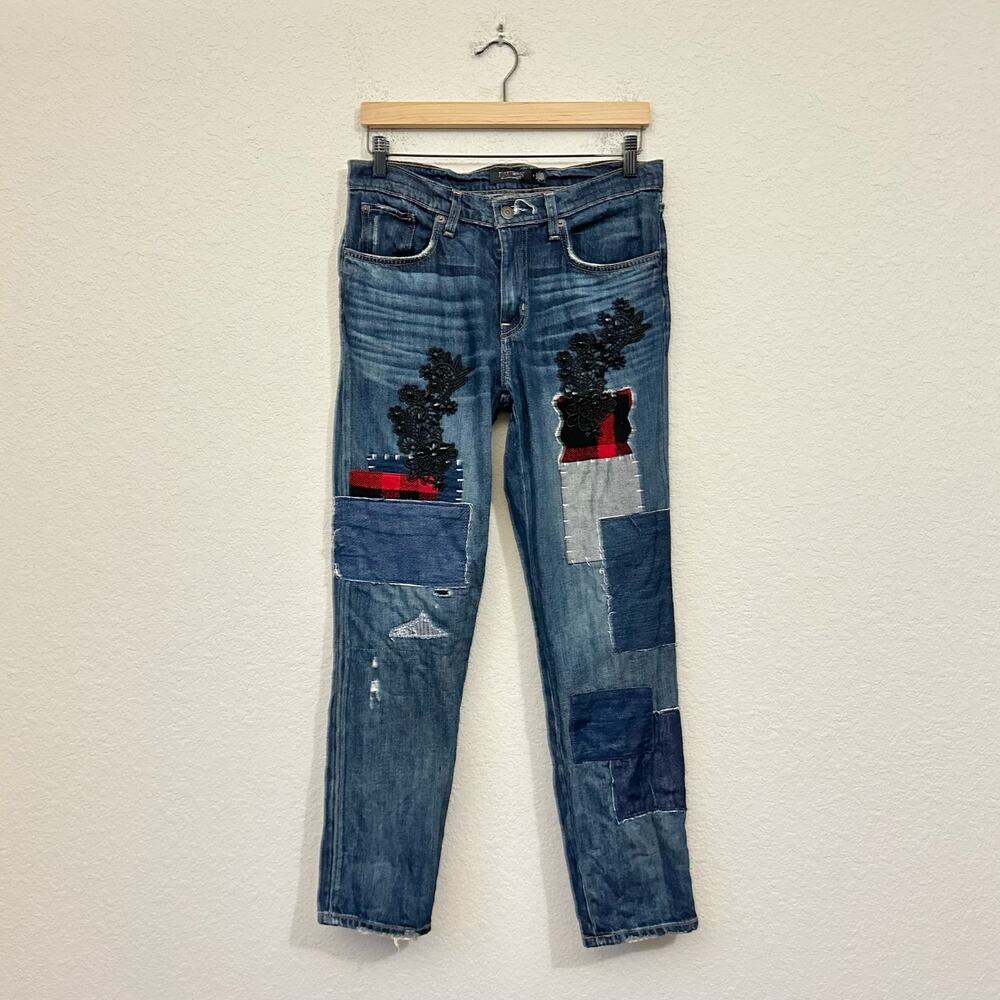 LAUREN RALPH LAUREN Jeans Blue Denim Patchwork Beaded Embellished